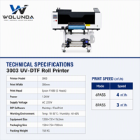 Imprimante UV Wolunda DTF F1080 XP600 à 3 têtes, machine d'impression automatique multicolore pour transferts d'étiquettes et d'autocollants