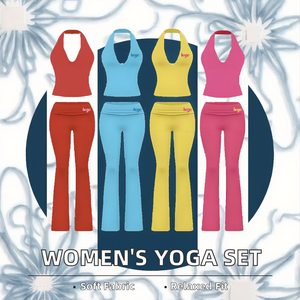 Conjunto Deportivo de Dos Piezas para Mujer, Verano, Yoga, Cuello Redondo, Camiseta Corta, Pantalones Ajustados de Cintura Baja y Acampanados para Ocio, Transfronterizo - Product Image 2