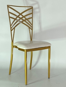 Silla Apilable de Metal Dorado Elegante y Moderna con Asiento Tapizado Blanco para Bodas, Banquetes, Fiestas y Eventos - Product Image 5