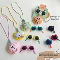 Lot de 2 Lunettes de Soleil Pliables Portables pour Enfants, Protection UV400, Monture Complète, avec Étui de Rangement Mignon à Motifs de Dessins Animés Inclus, Lunettes de Soleil Bébé Bicolores