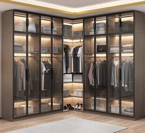 Armoire en verre pliable sur mesure de qualité supérieure |   Dressing de luxe pour chambre à coucher avec éclairage LED, étagères modulaires, tringles de suspension, respectueux de l'environnement - Product Image 6