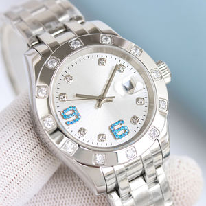 Montre mécanique unisexe de luxe en acier inoxydable avec affichage de la date, cadran à aiguilles serti de diamants, style business et mode - Product Image 2