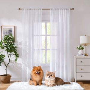 Klasik 80GSM Dolly Polyester Şeffaf <span class=keywords><strong>Voile</strong></span> Perdeler Yumuşak Işık Filtreleyici Zarif 2'li Set Beyaz Şeffaf Perde - Product Image 1