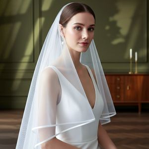 YouLaPan V97 ruban <span class=keywords><strong>blanc</strong></span> décoration mariée Double cathédrale fard à joues <span class=keywords><strong>voile</strong></span> Style Simple couleur Pure mince <span class=keywords><strong>voile</strong></span> de mariage <span class=keywords><strong>Transparent</strong></span> - Product Image 5