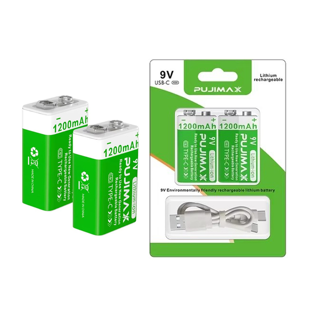 PUJIMAX 1200mAh Rechargeable 9V Lithium Ion Battery Pack 2/Pack in Stock for Home Appliances & Toys