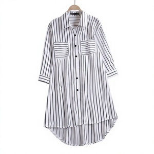 Camisa y Blusa de Lino 100% Ecológico y Transpirable para Mujer, con Rayas, Manga Larga y Botones, Nueva Colección, Venta al Por Mayor - Product Image 3
