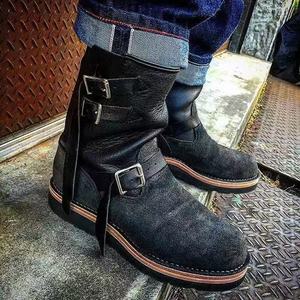 Bottes en daim vertes style rétro mi-mollet à bout rond avec bride à boucle et semelle extérieure en caoutchouc, couleur unie, toutes saisons, tendance, vente en gros - Product Image 5
