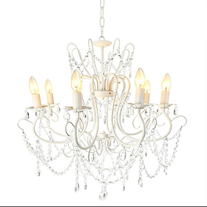 נברשות קריסטל תלייה נרות תליון תאורה אירופאית ועיצוב מעגלי לבן צבוע, קריסטל אקרילי 8 זרועות - Product Image 5