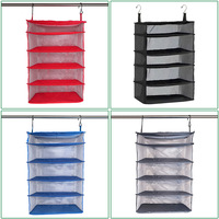 Sac de rangement suspendu pliable à trois couches en tissu non tissé avec 2 crochets pour vêtements de chambre