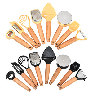 Juego de utensilios de cocina con mango de madera, 7 piezas, de haya, multiusos: pelador, abridor de botellas, cuchara para helado, rallador, rodillo para pizza, cortador de queso - Product Image 5