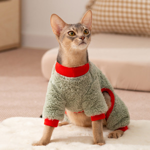 Pull en polaire Devon pour chat, vert et blanc, broderie fruits, vêtements d'automne et d'hiver pour animaux de compagnie, manteaux et vestes - Product Image 2