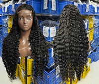Perruques en cheveux humains 100% naturels, 32 pouces, cheveux bouclés birmans bruts, frontale en dentelle 13x4, densité 180, ondulation Water Wave, double tirage 15A