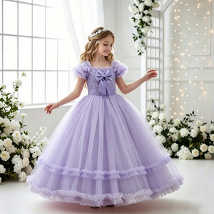 Robe de demoiselle d'honneur moelleuse de style coréen, robe rose à gros nœud pour filles de 12 ans, robe de bal pour enfants pour les fêtes - Product Image 1