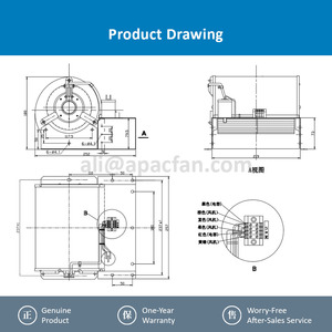 D2E133-AM47-01/A03 230VAC 190/164W 0.84/0.72A 1500/1900RPM 710m3/h AC Motor Galvanized Sheet Steel Blades <b>Centrifugal</b> OEM - Product Image 4