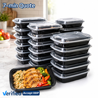 Boîte à lunch SOTON en plastique PP noir à compartiment unique, 12, 16, 24, 32 oz, compatible micro-ondes, congélateur, récipient alimentaire à emporter, sans BPA