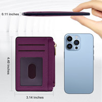 Porte-cartes de crédit minimaliste fin en similicuir personnalisé avec poche avant, blocage RFID, fermeture éclair, doublure en nylon, court, unisexe