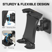 Support de tablette PC réglable en plastique avec grande pince rotative à 360°, fixation double adhésive et support de fixation par vis pour iPad Pro