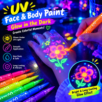 Marqueurs de peinture corporelle UV phosphorescents en gros, pointe pinceau souple, stylo tatouage néon fluorescent, lavable, sûr pour la peau