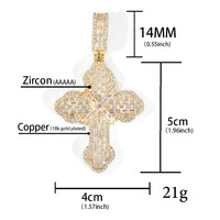 Pendentif Croix Trapézoïdale Baguette Entièrement Sertie de Zircons, Plaqué Or et Argent, Style Hip Hop, Expédition Mondiale
