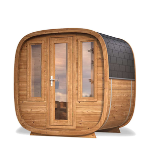 Sauna Exterior Moderna Cuadrada de Madera de Cedro Rojo Ecológica para 4 Personas con Estufa Harvia, Vapor Húmedo - Product Image 3