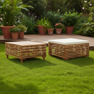 Conjunto de jardín de teca con cojín color crema, elegante mobiliario de exterior para jardín. - Product Image 2