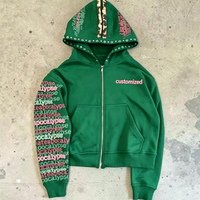 Sweat à capuche zippé noir uni personnalisé en coton épais unisexe, style vintage délavé, streetwear tendance pour homme