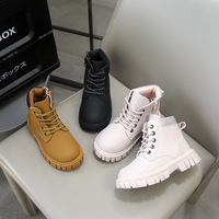 Bottes de travail à semelle épaisse pour enfants, chaussures décontractées à lacets jaunes antidérapantes pour garçons et filles, automne et hiver