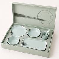 Service de table en mélamine vert jade noir à motifs brossés, style céramique zen japonais, comprenant bol, assiette et tasse, pour usage en restaurant et hôtel, certifié CE