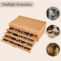 Boîte de rangement pour fournitures d'artiste en bois à 6 tiroirs améliorée avec séparateurs amovibles, organisateur portable en bois de hêtre de qualité supérieure