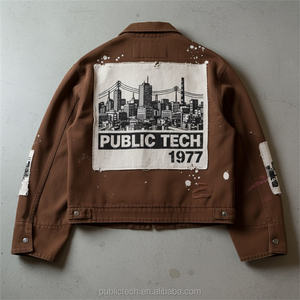 Ropa de calle con cremallera personalizada, lavado con ácido, sarga de algodón grueso, recortada, bordada, apliques desgastados, ropa de trabajo para trabajadores, chaqueta para hombres - Product Image 2