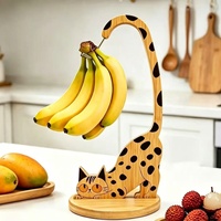 Kattenvormige bamboe haak, enkelvoudige multifunctionele bananenhouder, fruit- en groentehouder voor aanrechtblad, hangende opbergrek