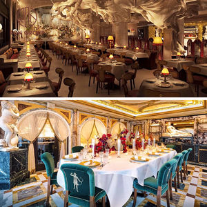 Furnitur mewah Cafe Hotel Stan Sofa beludru merah dengan meja marmer bulat dan bagian belakang meja makan berukir hiasan - Product Image 6