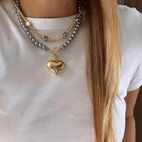 Collier ras du cou en tungstène à perles rondes, 1 pièce, avec pendentif cœur verrouillable pour femme, bijou de mariage, cadeau, plaqué rhodium, style influenceur