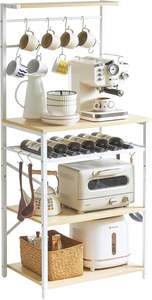 Chariot de cuisine moderne avec support en bois réglable et cadre en métal UHBR001R Étagères de rangement pour four à micro-ondes et crochets en S pour le vin - Product Image 3