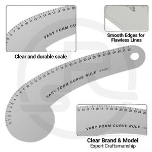 Modèle 12-232R, taille 32 cm, en aluminium aéronautique, règle en forme <span class=keywords><strong>de</strong></span> virgule, pour la dé<span class=keywords><strong>coupe</strong></span> <span class=keywords><strong>de</strong></span> vêtements, la <span class=keywords><strong>couture</strong></span> <span class=keywords><strong>et</strong></span> le dessin. - Product Image 4
