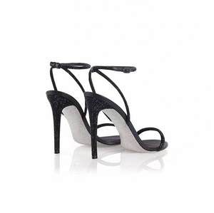 Sandales à talons aiguilles fines avec strass noirs, style luxe léger, idéales pour les mariages, les dîners et les tenues habillées pour femmes. - Product Image 4