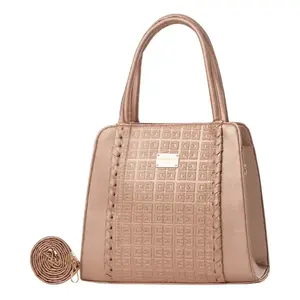 Bolso de Mano Geométrico de Cuero Color Oro Rosa para Mujer, Marca Fana Jupiter, con Correa Cruzada y Dos Asas para Uso Diario - Product Image 4