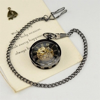 Montre de poche mécanique automatique squelette vintage pour homme avec chaîne