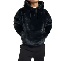 Sweat-shirt unisexe personnalisé en fausse fourrure moelleuse pour l'hiver, sweat-shirt à capuche en velours doux et confortable, sweat-shirt noir pour hommes