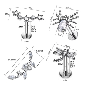 <span class=keywords><strong>Orecchini</strong></span> Labret in Titanio G23 16G con Zirconi Multi-Stile, Piercing alla Moda per Naso, Labbra, Trago, Elica, Daith, Lobo, Gioielli per il Corpo - Product Image 2