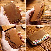 Dompet Pria Vintage Asli Buatan Tangan Minimalis Kulit Crazy Horse Tempat Kartu Kulit Sapi Berkualitas Tinggi