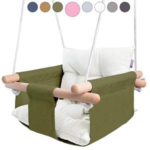 Chaise suspendue pour bébé Cateam en toile et bois avec ceinture de sécurité pour une utilisation intérieure et extérieure - Product Image 1