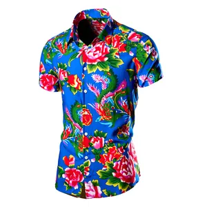 Printing Summer 4 Way Stretch Fabric Short Sleeve Shirt Men's Button Down Collar Fishing Shirt Tropical Hawaiian Shirt