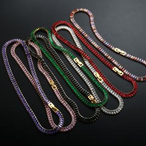 変色フリー18Kゴールドメッキテニスチェーンジュエリーアイスアウトバゲットダイヤモンドキュービックジルコニアテニスネックレス - Product Image 1