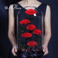 Bunga Mawar Abadi Alami dalam Kubah Kaca Dekoratif untuk Hari Valentine, Wisuda, Natal, Hari Ibu, Pernikahan