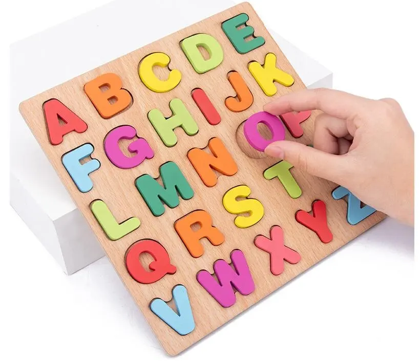 木製パズルABC文字と番号モンテッソーリ学習ボード幼児のための教育玩具