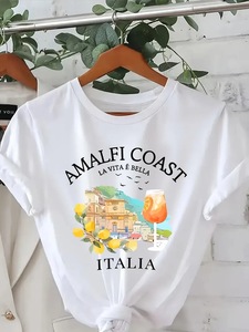 T-shirt da <span class=keywords><strong>donna</strong></span> estiva in <span class=keywords><strong>cotone</strong></span> lavorato a maglia stampato traspirante bianco girocollo casual a maniche corte vestibilità ampia 180g anti-restringimento - Product Image 3