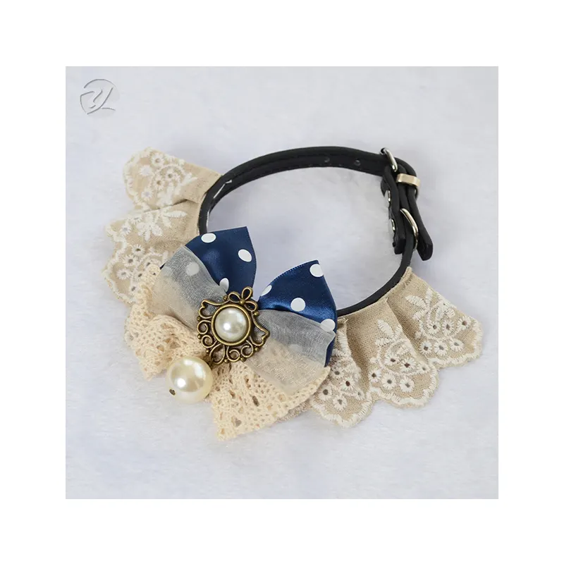 PU Leather Luxury Pearl Handmade Bow Tie Necklace Jewelry Cat