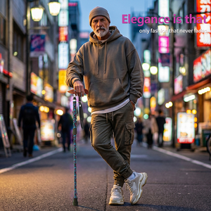 <span class=keywords><strong>Canne</strong></span> pliable autoportante en <span class=keywords><strong>fibre</strong></span> <span class=keywords><strong>de</strong></span> <span class=keywords><strong>carbone</strong></span> JINDA, hauteur réglable avec poignée en bois, impression UV personnalisée, capacité <span class=keywords><strong>de</strong></span> 100 kg - Product Image 2