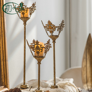 Crown <b>Candlestick</b> Set Iron Vintage Style Wedding Table Decor <b>Large</b> Medium Small Three Piece - Product Image 2